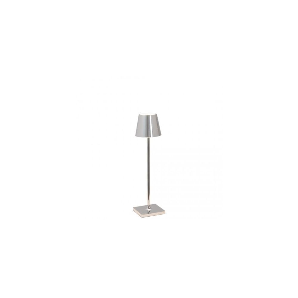 Zafferano, Poldina Micro with Polished Chrome Finish, Rechargeable and Wireless Table Lamp with Touch Control, Can be Used as Indoor Lamp, Dimmer, 2200-3000 K, Height 27.5 cm