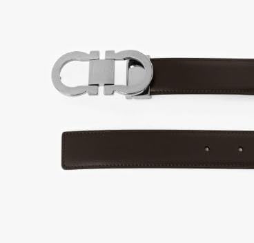 Reversible Leather Belt with Double Gancini Buckle for Men by Ferragamo