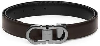 Reversible Leather Belt with Double Gancini Buckle for Men by Ferragamo