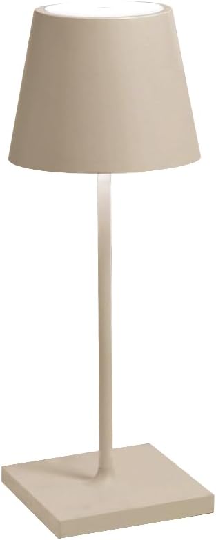 Zafferano Poldina Pro Mini Table Lamp (Color: Sand) in Aluminum, IP54 Protection, Indoor/Outdoor use, Contact Charging Base Included, 11', USA Plug