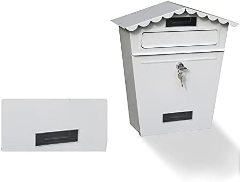 Lockable Secure Mail Letter Post Box Vintage Stainless Steel Metal Mailbox Garden Ornament Retro Wall-Mounted Mailbox Home Decor(Color:Black)
