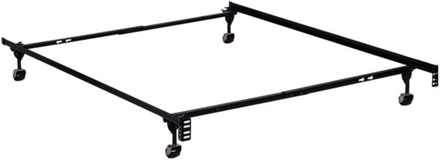 BOWERY HILL Modern Adjustable Twin/Full Bed Frame, Heavy Duty High Carbon Steel, Black Finish, Solid Rivet Construction, Industrial Style with Casters and Headboard Brackets, 64' L x 39' W x 7' H