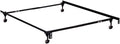 BOWERY HILL Modern Adjustable Twin/Full Bed Frame, Heavy Duty High Carbon Steel, Black Finish, Solid Rivet Construction, Industrial Style with Casters and Headboard Brackets, 64' L x 39' W x 7' H