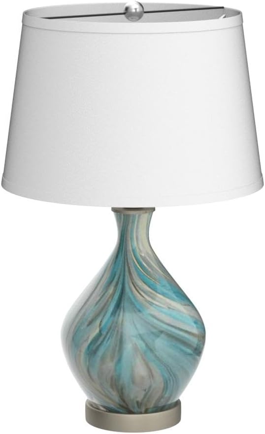 360 Lighting Cirrus Modern Style Accent Table Lamp 22' High Blue Gray Glazed Art Glass Off White Drum Shade Decor for Living Room Bedroom House Bedside Nightstand Home Office (Color May Vary)