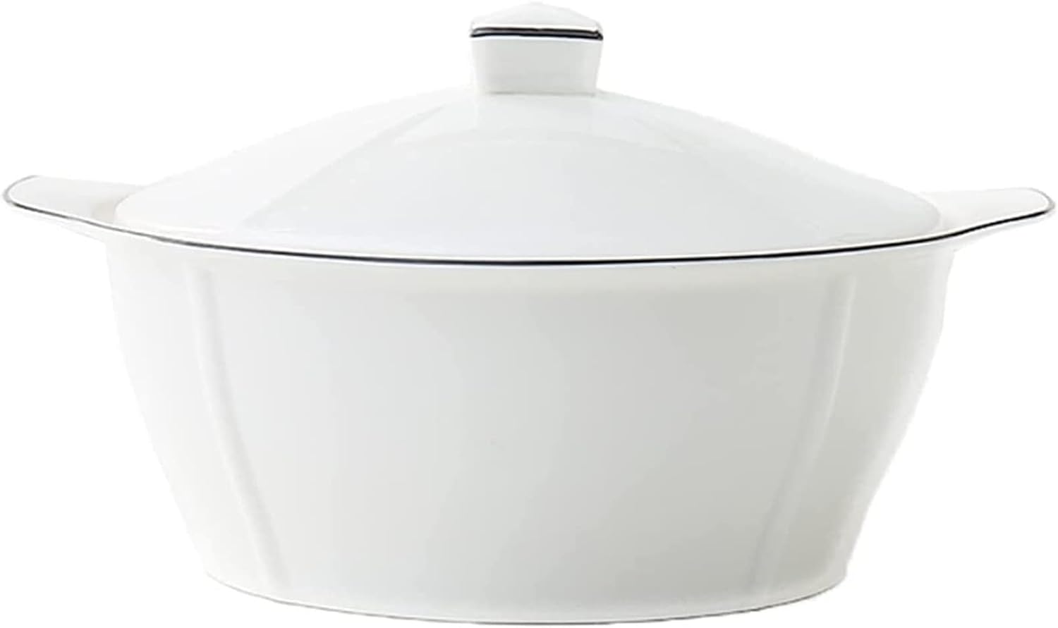 Japanese Style Tableware Household 10 Inch Ceramic Bowls Anti-scalding Binaural Soup Bowl With Lid 2500ML Large Capacity Ramen Bowls - White (Size : 25.4 * 15cm)