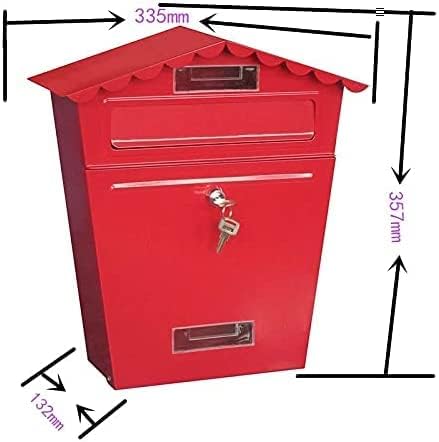 Lockable Secure Mail Letter Post Box Vintage Stainless Steel Metal Mailbox Garden Ornament Retro Wall-Mounted Mailbox Home Decor(Color:Black)