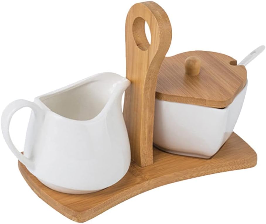 Sugar Bowl Set with Lid Spoon Ceramic Cream Jugs Pitcher Jar Dispenser Porcelain Creamers Coffee Serving Set for Coffee Tea Milk Jam Sauces