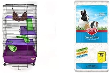 Kaytee My First Home Deluxe Multi-Level Habitat with Casters for Pet Ferrets with Kaytee Clean & Cozy White Small Animal Pet Bedding 24.6 Liters Bundle