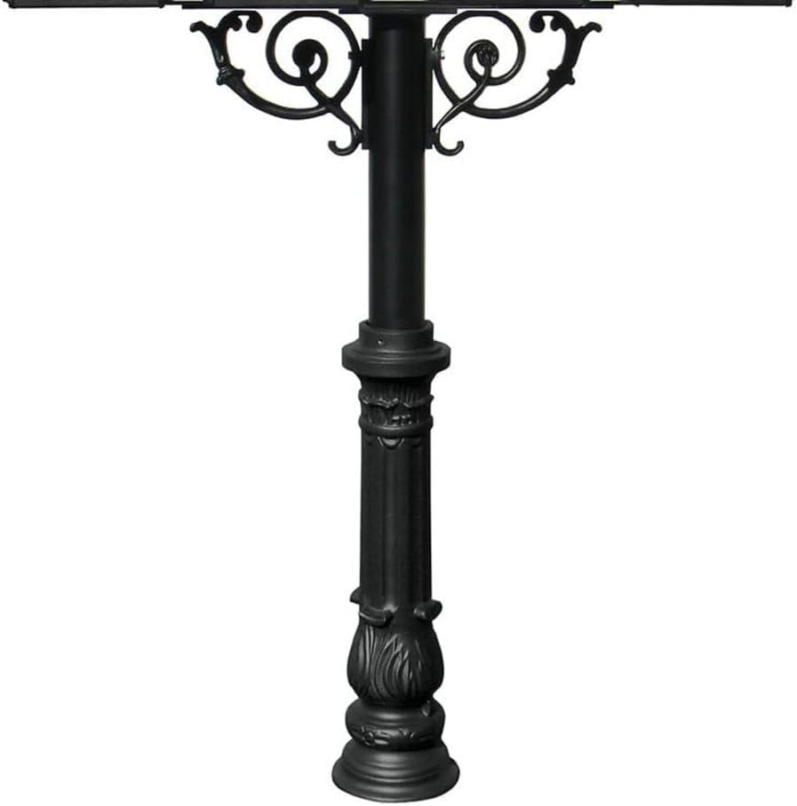 The Hanford Rust Free Cast Aluminum Quad Mailbox Post System with Ornate Base, Mounting Bracket and Scroll Supports, Mailboxes Sold Separately, Ships in 2 Boxes