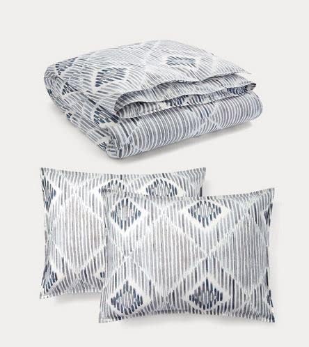 Lauren Ralph Lauren Austen Diamond Graphic Blue Grey King 3 pc Duvet Cover Set Shams