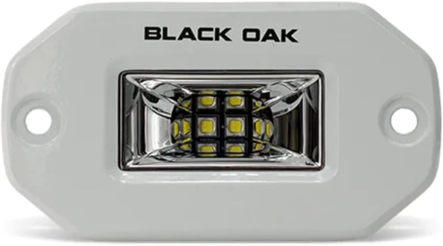 Black Oak LED Marine Flush Mount Spreader Light - IP69K Rating Single Row - 2-Inch - White - Black