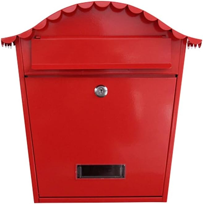 Villa Box Outdoor Mailboxes Hang a Wall, Wrought Iron Outdoor Waterproof Lock Cabinet Wall Hanging Mailbox, Post Box (Color : Rosso)