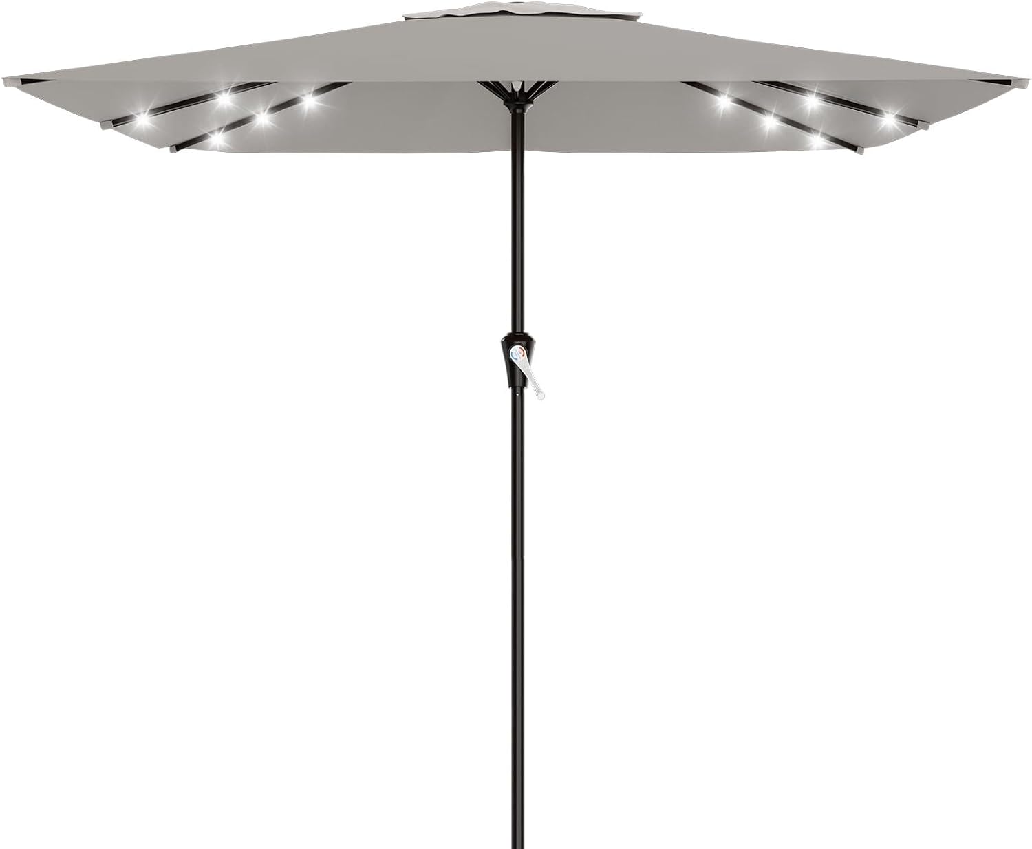 AreShark 8' X 10' Rectangular Patio Umbrella with Solar Lights, Lighted Solar Umbrella with Crank, Outdoor Table Umbrella for Garden, Deck, Backyard, Pool and Beach, Light Gray