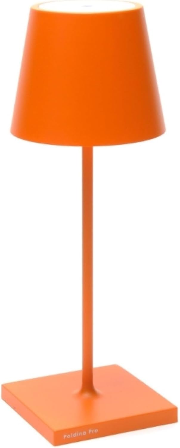 Zafferano, Poldina Pro Mini Lamp, Rechargeable Cordless Table Lamp with Touch Controls, Suitable for Indoor and Outdoor, Dimmer, 2200-3000 K, Height 11.8 Inches, Orange Color