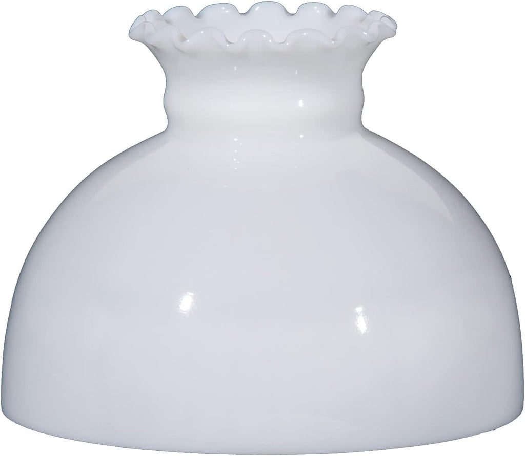 B&P Lamp® 9 7/8' Fitter Opal White Glass Classic Vintage Style Dome Student Lamp Shade With Crimp Top