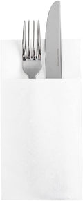 Restaurantware Luxenap 15.8 Inch Dinner Napkins 800 Linen Feel Disposable Napkins - Pre-Folded Built-In Pocket For Silverware White Paper Pocket Napkin Sleeves Absorbent