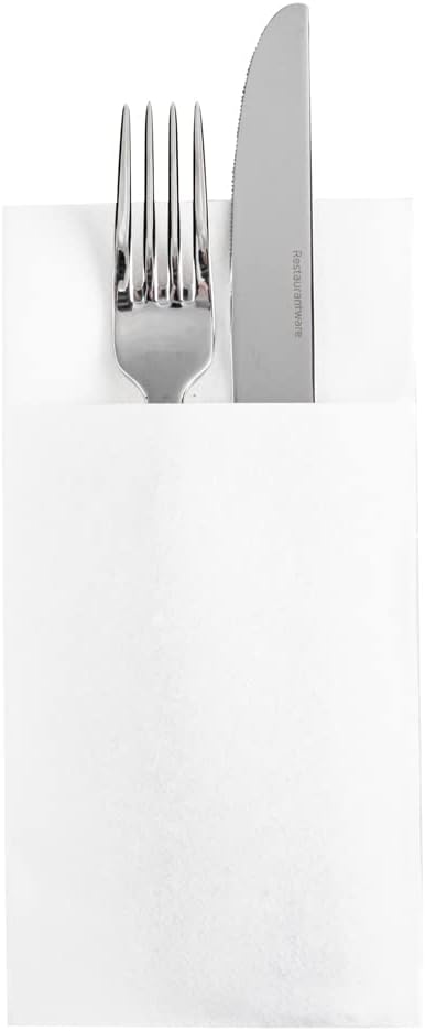Restaurantware Luxenap 15.8 Inch Dinner Napkins 800 Linen Feel Disposable Napkins - Pre-Folded Built-In Pocket For Silverware White Paper Pocket Napkin Sleeves Absorbent