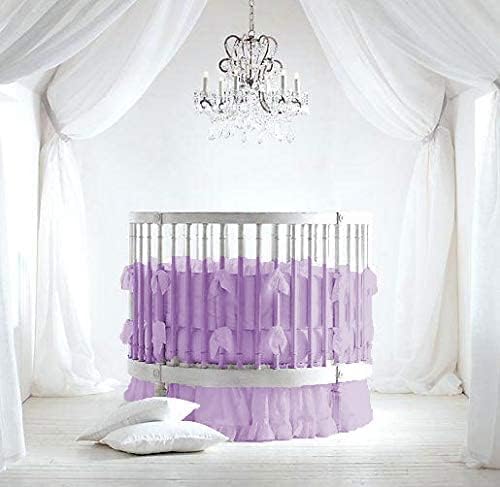 4 Piece Small Nursery Round Bedding Set 600TC 100% Egyptian Cotton - 1 Small Blanket, 1 Pillowcase, 1 Fitted Sheet 9'' Deep, 1 Small Skirt 19'' Drop - Solid Lavender
