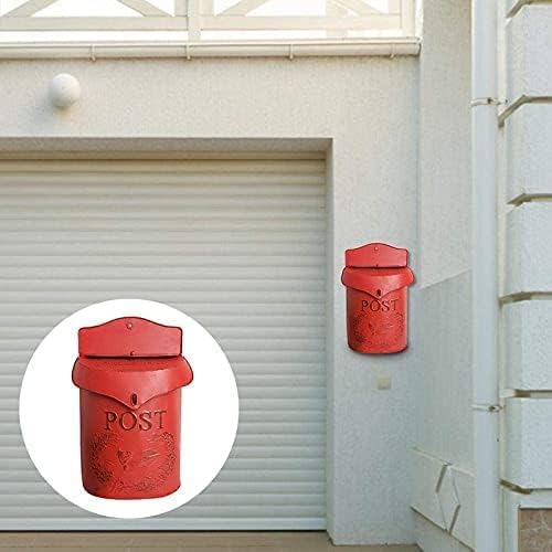 Vintage Metal Lockable Security Post Letter Newspaper Mailbox Garden Ornament Red(Color:Red)