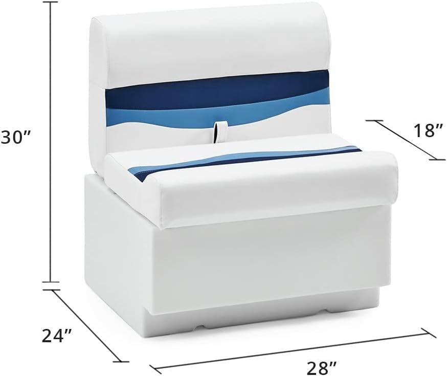 DeckMate Complete 28' Classic Pontoon Boat Seat Bench and Base - White, Blue and Light Blue