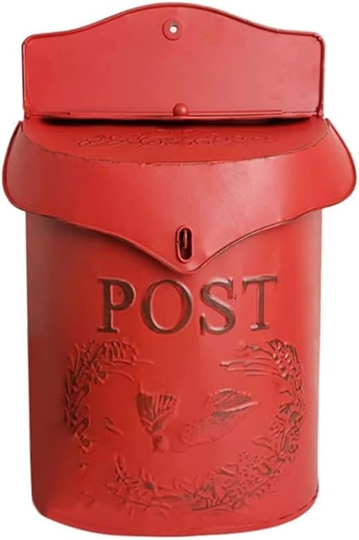 Vintage Metal Lockable Security Post Letter Newspaper Mailbox Garden Ornament Red(Color:Red)
