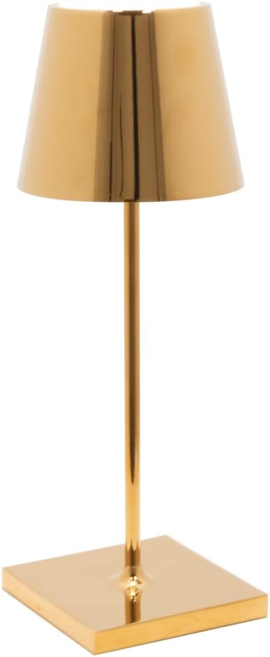Zafferano, Poldina Pro Mini Lamp with Glossy Gold Finish, Rechargeable Cordless Table Lamp with Touch Controls, Usable as an Indoor Lamp, Dimmer, 2200-3000 K, Height 11.8 Inches