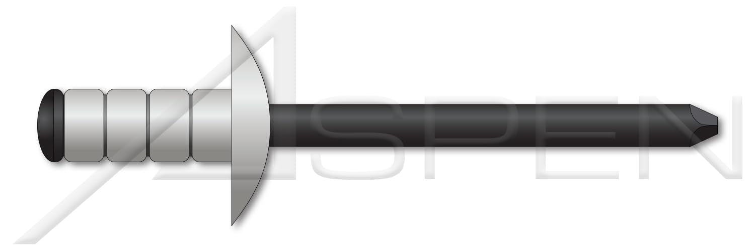 (6000 pcs) 5/32', Grip=0.046'-0.250', Multigrip Rivets, Aluminum Body/Steel Pin, Dome Head, Black Phosphate Coated Pin
