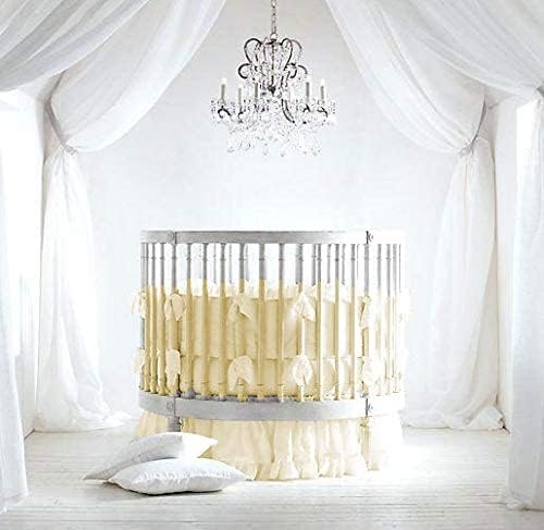 4 Piece Small Nursery Round Bedding Set 600TC 100% Egyptian Cotton - 1 Small Blanket, 1 Pillowcase, 1 Fitted Sheet 9'' Deep, 1 Small Skirt 19'' Drop - Solid Ivory