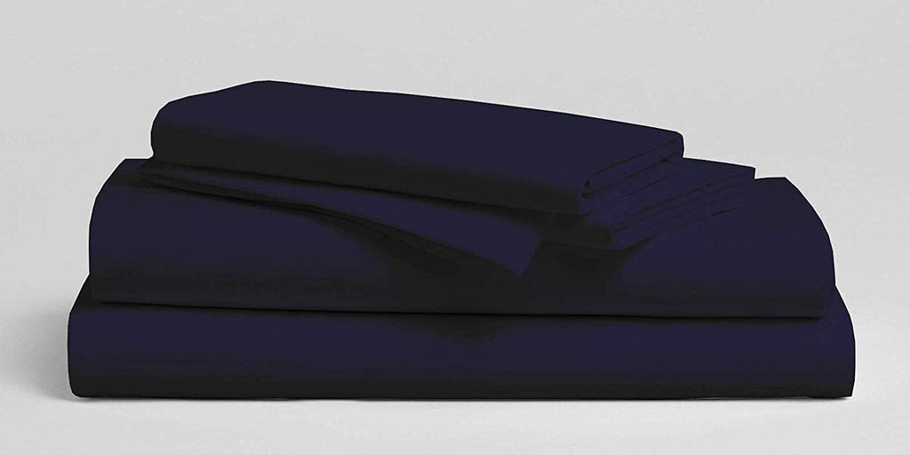 800 Thread Count-4Pcs Bedding Set 100% Cotton Bed Sheets, Navy Blue Cal-King Sheets Set, Long-Staple Combed Cotton, Sateen Weave for Soft & Cozy Cotton, Fits Mattress Upto 15'' Deep Pocket