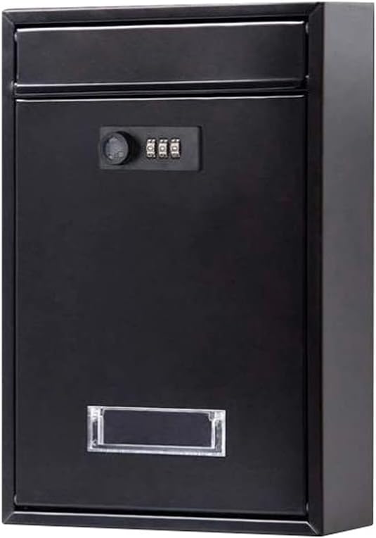 Mounted Mailbox with Combination Lock Metal Coded Lock Letterbox Post Newspaper Box (Color : Svart)