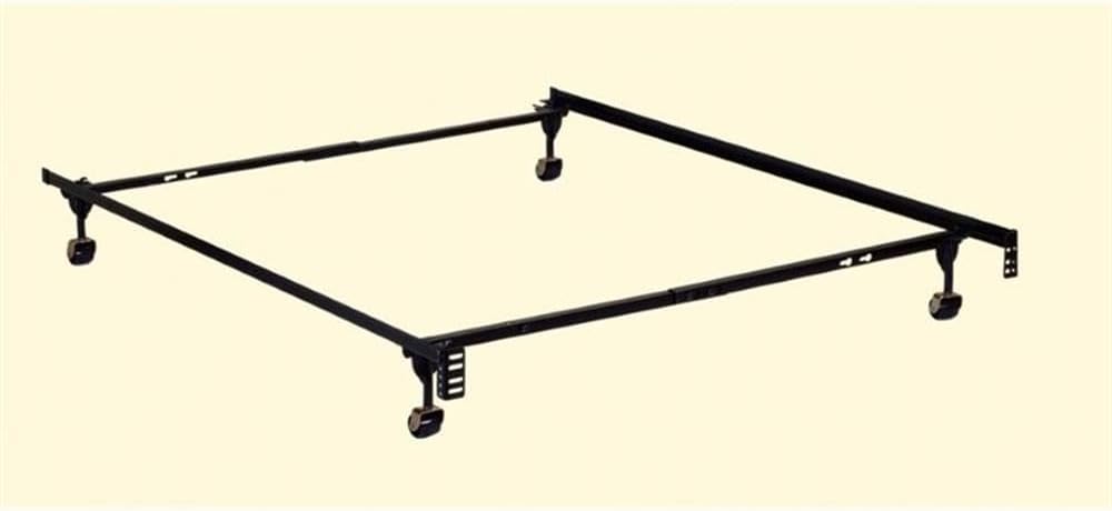 BOWERY HILL Modern Adjustable Twin/Full Bed Frame, Heavy Duty High Carbon Steel, Black Finish, Solid Rivet Construction, Industrial Style with Casters and Headboard Brackets, 64' L x 39' W x 7' H