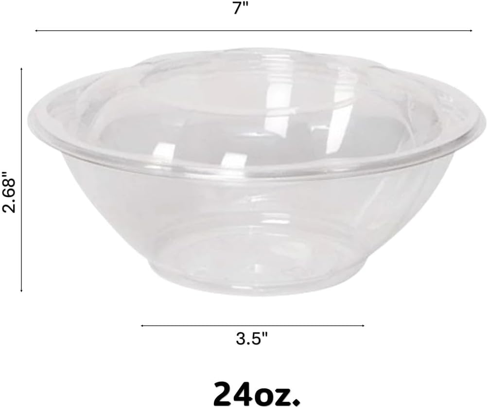 24oz Disposable Rose/Salad Bowls with Dome Lids - Clear Plastic Salad Containers - Leak Proof : Perfect For Salad, Meal Prep and Fruits : Set of 450