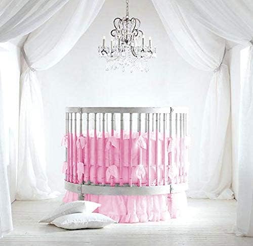 4 Piece Small Nursery Round Bedding Set 600TC 100% Egyptian Cotton - 1 Small Blanket, 1 Pillowcase, 1 Fitted Sheet 9'' Deep, 1 Small Skirt 19'' Drop - Solid Pink