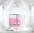 4 Piece Small Nursery Round Bedding Set 600TC 100% Egyptian Cotton - 1 Small Blanket, 1 Pillowcase, 1 Fitted Sheet 9'' Deep, 1 Small Skirt 19'' Drop - Solid Pink
