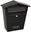 Lockable Secure Mail Letter Post Box Vintage Stainless Steel Metal Mailbox Garden Ornament Retro Wall-Mounted Mailbox Home Decor(Color:Black)