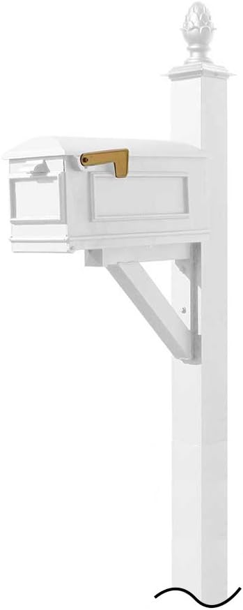 WPD-NB-S3-LMC-WHT Westhaven Cast Aluminum Post Mount Mailbox System with Lewiston Mailbox (No Base) Pineapple Finial, Ships in 2 Boxes, White