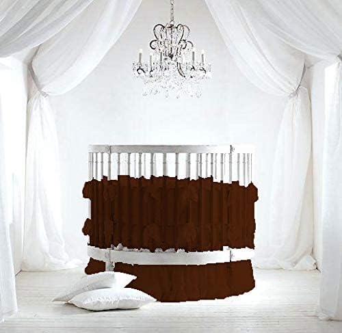 4 Piece Small Nursery Round Bedding Set 600TC 100% Egyptian Cotton - 1 Small Blanket, 1 Pillowcase, 1 Fitted Sheet 9'' Deep, 1 Small Skirt 19'' Drop - Solid Coffee