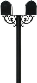 The Hanford Cast Aluminum Twin Mailbox Post System with 2 Economy Mailboxes, Mounting Brackets and Scroll Supports, Ships in 2 boxes