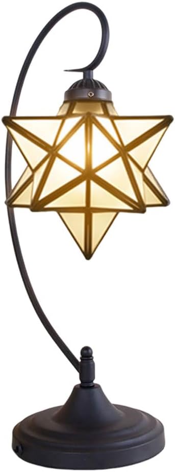 Glass Table Lamp Creative Star Table Light Modern Indoor Desk Light with Plug Bedroom Living Room Hotel Office Table Lamp Bedside Lights Black Metal Base