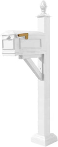 WPD-SC2-S3-LMC-WHT Westhaven Cast Aluminum Post Mount Mailbox System with Lewiston Mailbox, Square Collar and Pineapple Finial, Ships in 2 Boxes, White