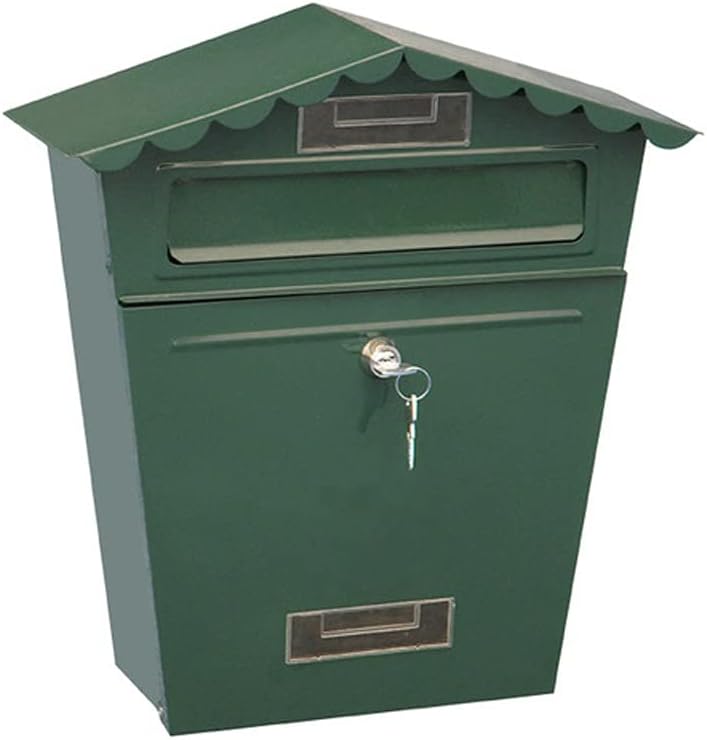 Lockable Secure Mail Letter Post Box Vintage Stainless Steel Metal Mailbox Garden Ornament Retro Wall-Mounted Mailbox Home Decor(Gray)