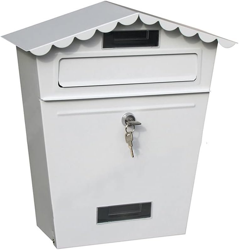 Lockable Secure Mail Letter Post Box Vintage Stainless Steel Metal Mailbox Garden Ornament Retro Wall-Mounted Mailbox Home Decor(OneColor)