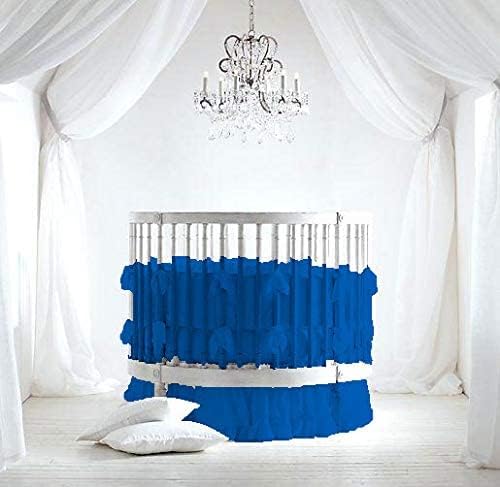 4 Piece Small Nursery Round Bedding Set 600TC 100% Egyptian Cotton - 1 Small Blanket, 1 Pillowcase, 1 Fitted Sheet 9'' Deep, 1 Small Skirt 19'' Drop - Solid Blue