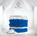 4 Piece Small Nursery Round Bedding Set 600TC 100% Egyptian Cotton - 1 Small Blanket, 1 Pillowcase, 1 Fitted Sheet 9'' Deep, 1 Small Skirt 19'' Drop - Solid Blue
