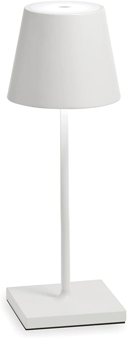 Zafferano, Poldina Pro Mini Lamp, Rechargeable Cordless Table Lamp with Touch Controls, Suitable for Indoor and Outdoor, Dimmer, 2200-3000 K, Height 11.8 Inches, White Color