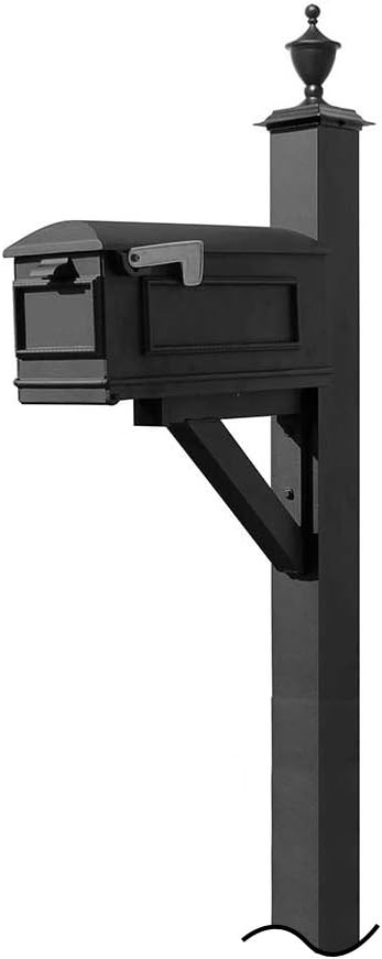 WPD-NB-S5-LMC-BL Westhaven Cast Aluminum Post Mount Mailbox System with Lewiston Mailbox (No Base) Urn Finial, Ships in 2 Boxes, Black