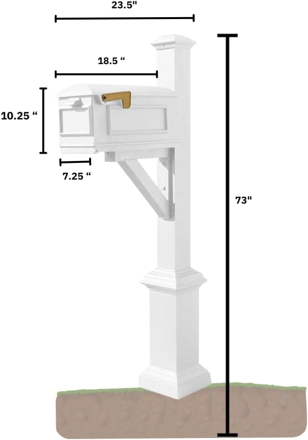 WPD-SC2-S4-LMC-WHT Westhaven Cast Aluminum Post Mount System with Lewiston Mailbox, Square Collar and Large Ball Finial, Ships in 2 Boxes, White