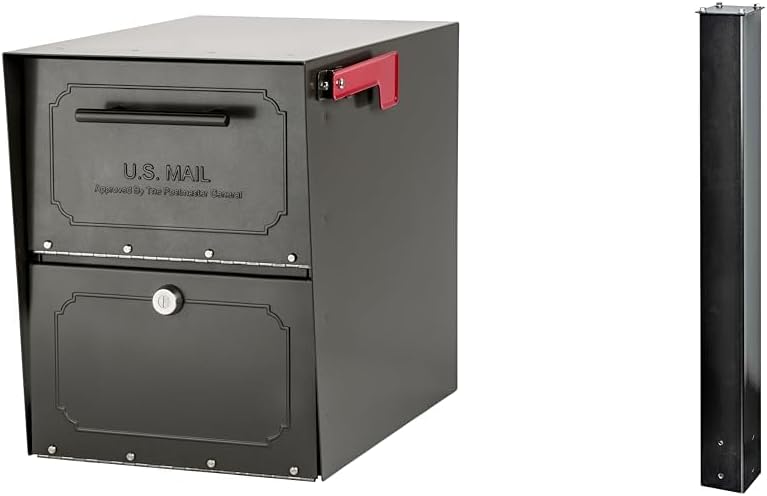 Architectural Mailboxes 6200Z-10 Oasis Classic Locking Post Mount Mailbox, 18' D x 11.5' W x 14' H,Graphite Bronze & Mail Boss 7121, Black In-Ground Mounting Post, 43 x 4 x 4 inches