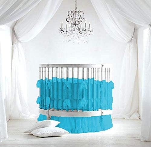 4 Piece Small Nursery Round Bedding Set 600TC 100% Egyptian Cotton - 1 Small Blanket, 1 Pillowcase, 1 Fitted Sheet 9'' Deep, 1 Small Skirt 19'' Drop - Solid Turquoise Blue