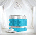 4 Piece Small Nursery Round Bedding Set 600TC 100% Egyptian Cotton - 1 Small Blanket, 1 Pillowcase, 1 Fitted Sheet 9'' Deep, 1 Small Skirt 19'' Drop - Solid Turquoise Blue